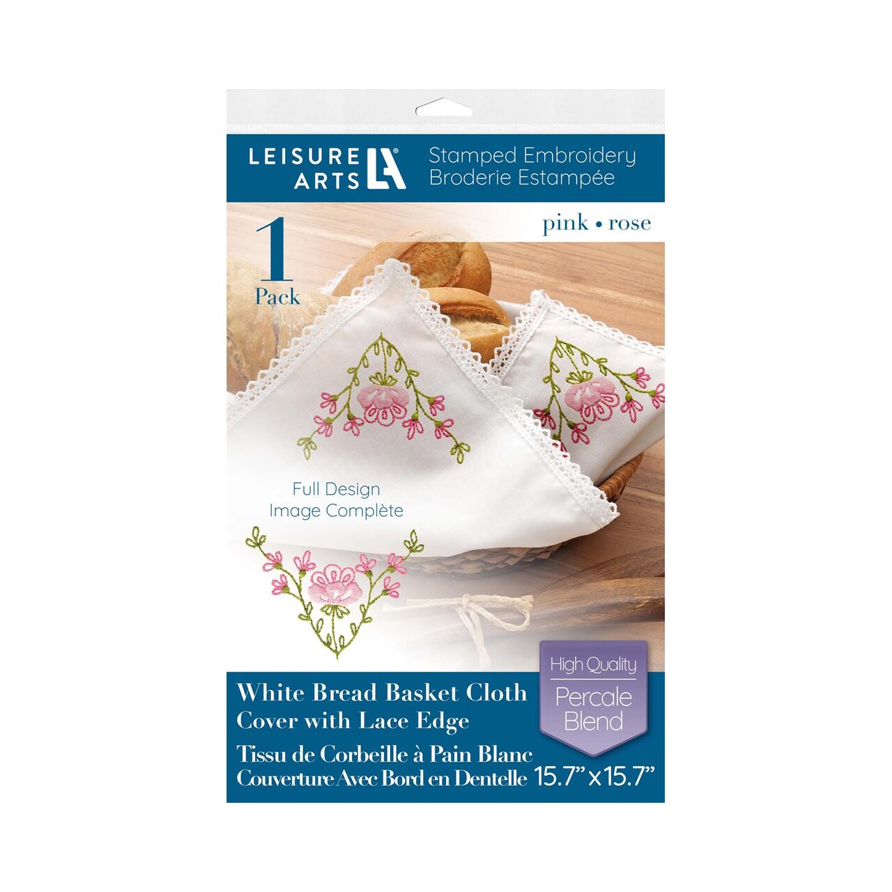 Leisure Arts Bread & Basket Cloth 15.7"X15.7" Pink, Stamp Embroidery Cloth, Bread Cloth, Tea Towels For Bread, Towel, Cloth Cover, Pastry